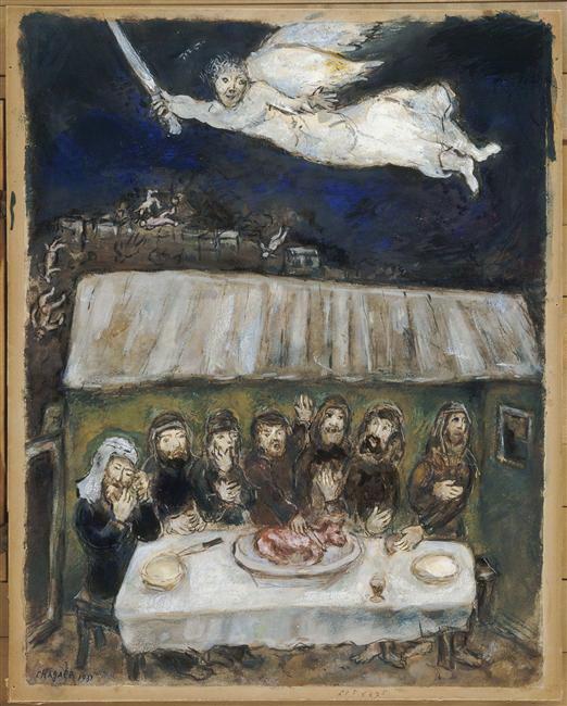 Les Israélites mangent l’agneau pascal contemporain de Marc Chagall Peintures à l'huile